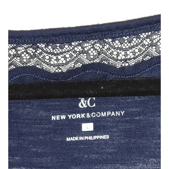 New York & Co Tank Top Sz L NAVY BLUE Vintage Y2K Bella Swan Lace Cami LARGE NY - Picture 5 of 9